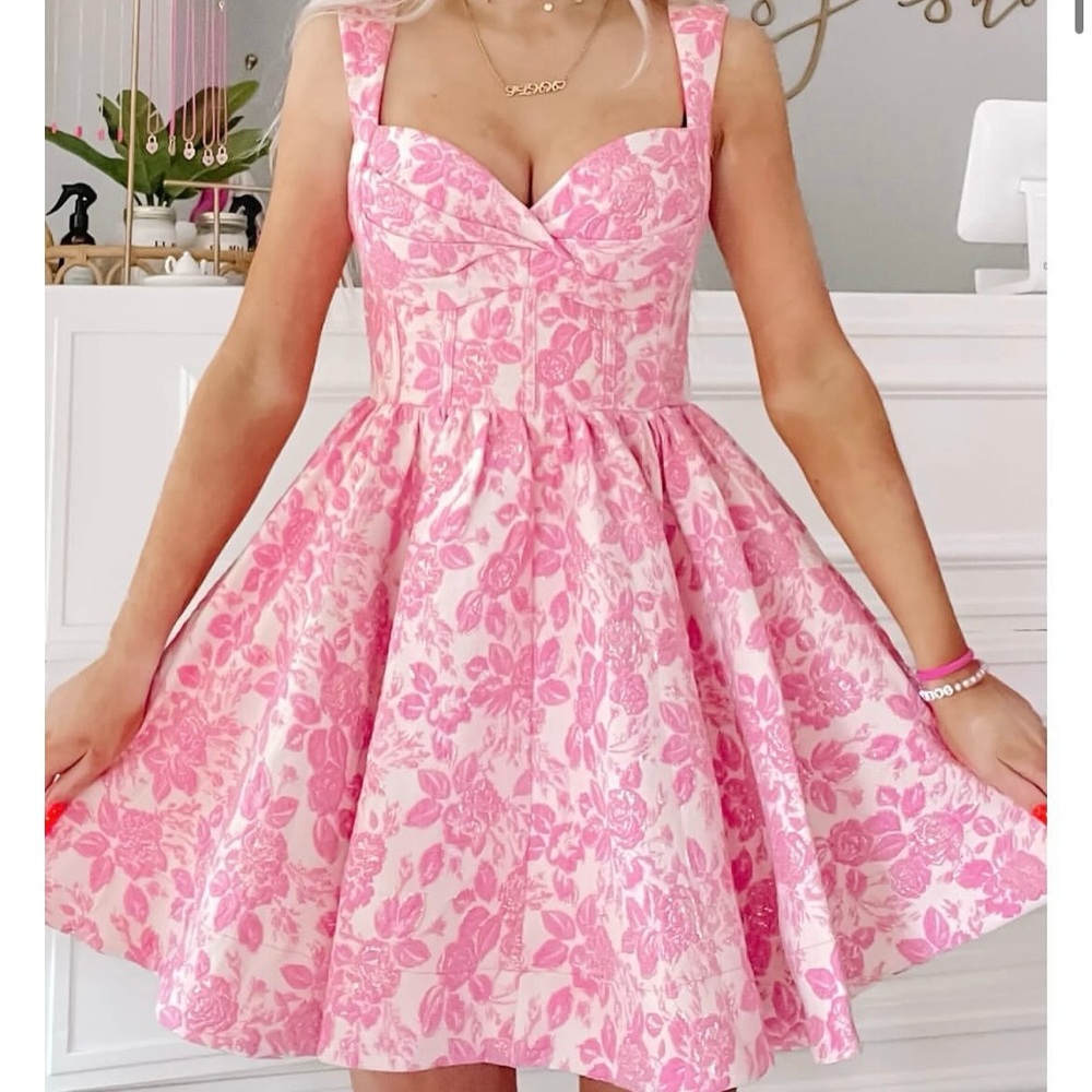 Windsor Floral Pink Mini Corset Sparkle Dress - Size XS
